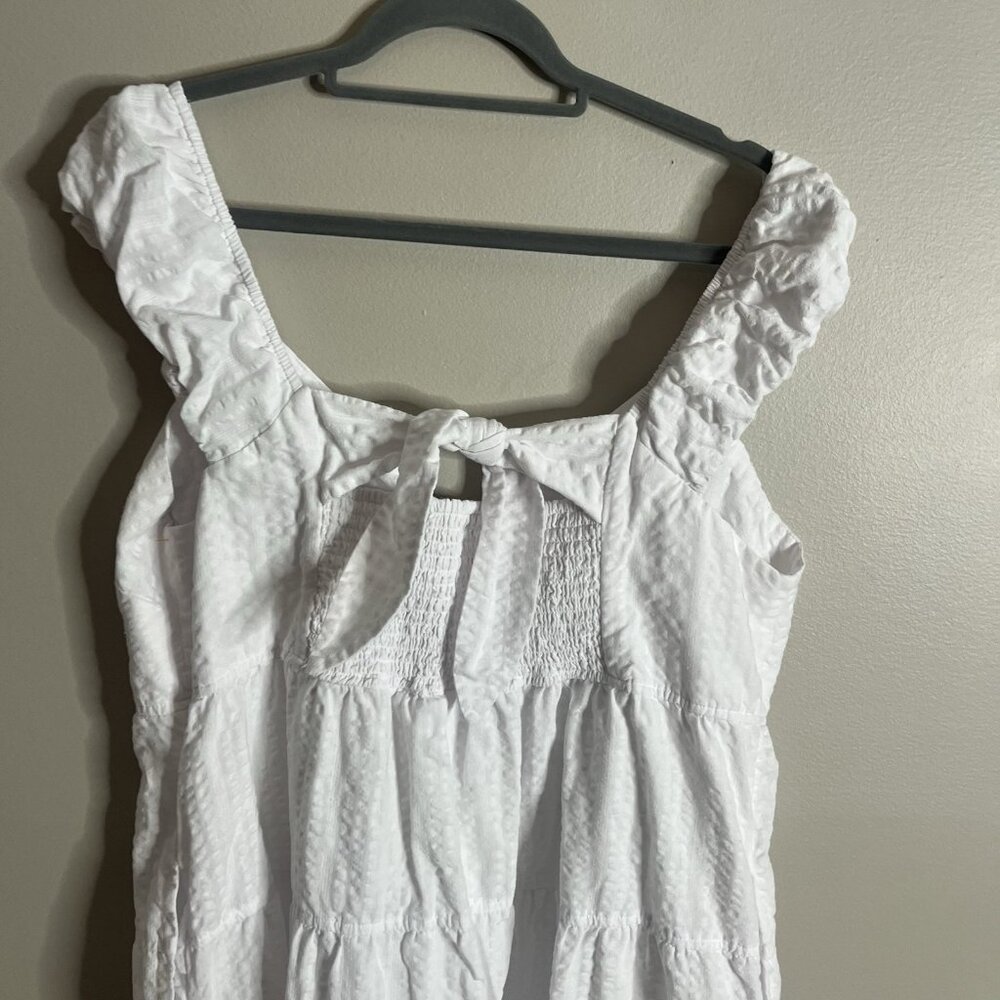 Old Navy Size XL White Tiered Maxi Midi Boho V-Neck Puff Shoulder CottonDress - Picture 4 of 7
